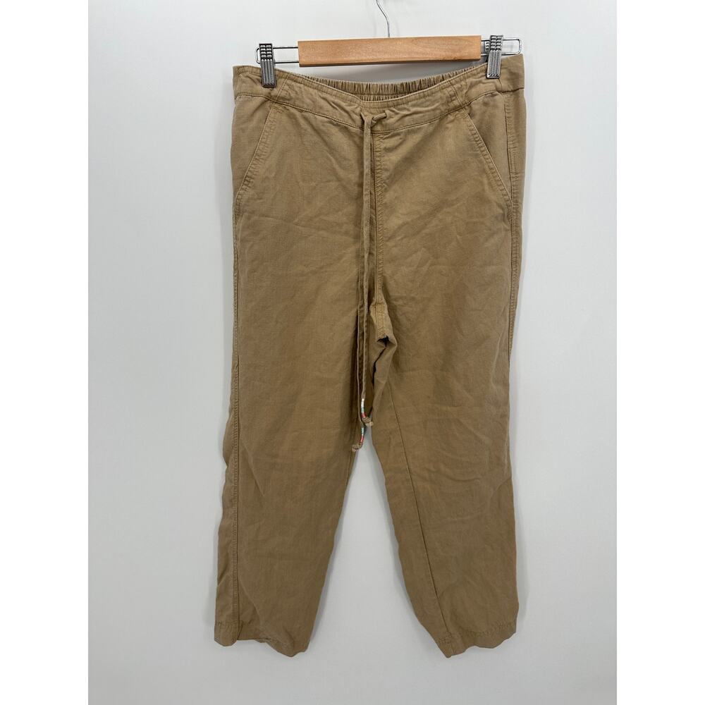 J. Crew Womens Khaki Linen Blend Pants Size S Seaside‎ Pull On Stretch Boho Crop